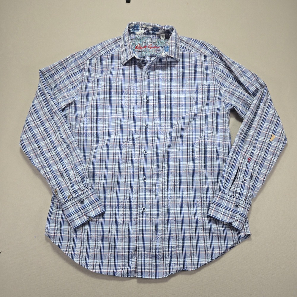 Robert Graham Plaid Paisley Embroidered Button Down Shirt Classic Fit‎ Mens M
